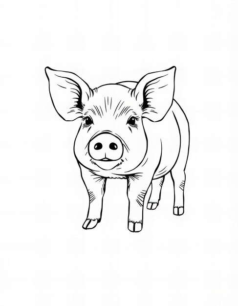 Photo a drawing of a pig with a black outline on it