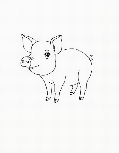 Photo a drawing of a pig with a black outline on it