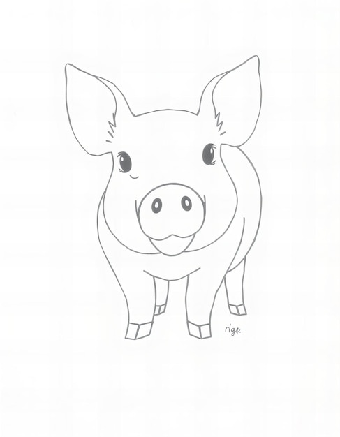 a drawing of a pig with a black outline on it