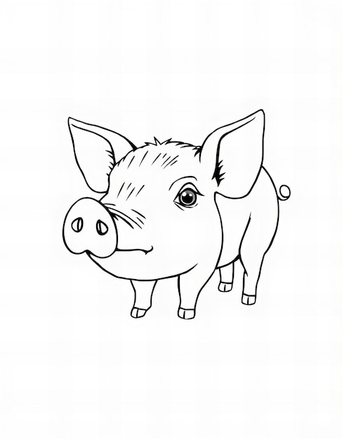 Photo a drawing of a pig with a black outline and the words pig