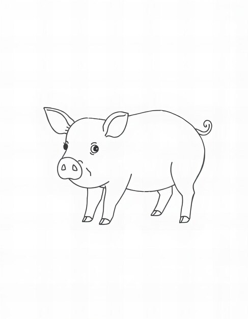 Photo a drawing of a pig with a black tail and a black outline of a pig