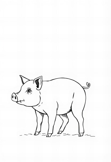 Photo a drawing of a pig with a black and white drawing of a pig