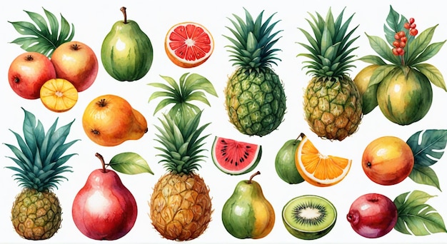 a drawing of a pineapple and a fruit