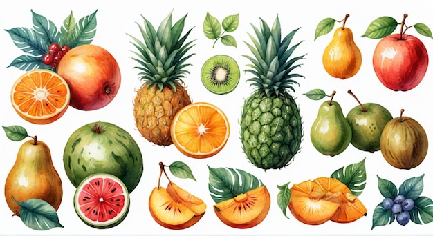 a drawing of a pineapple and oranges