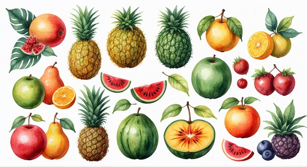 a drawing of a pineapple and oranges