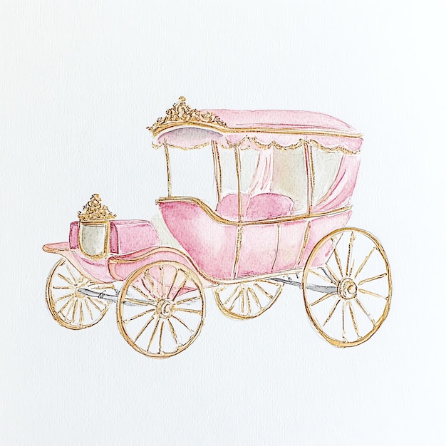 Photo a drawing of a pink carriage with a gold top