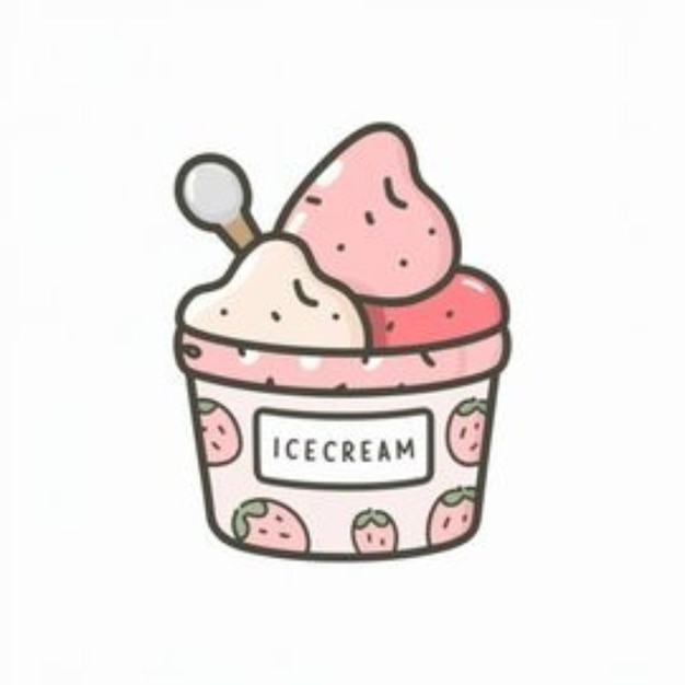 a drawing of a pink ice cream cone with ice cream on it