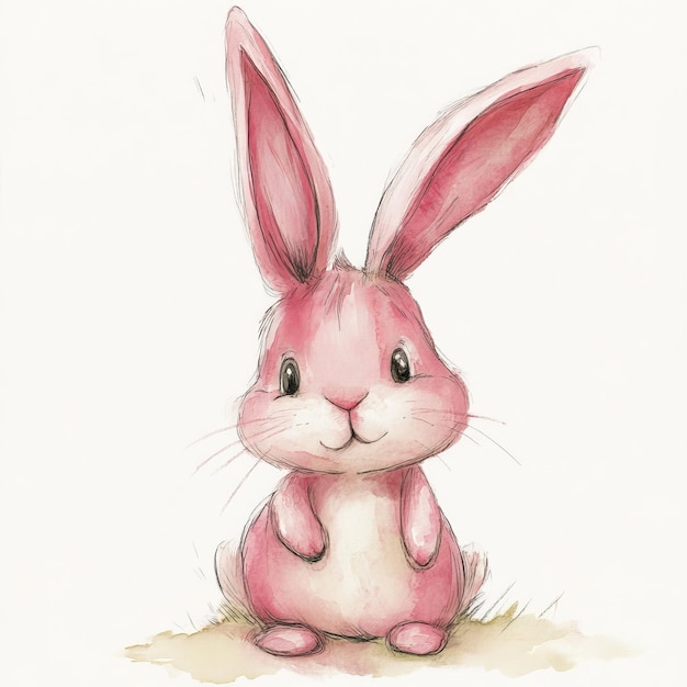 a drawing of a pink rabbit with pink ears and pink ears