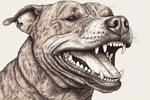 A drawing of a pit bull dog with the mouth open and the word pit bull on the front.