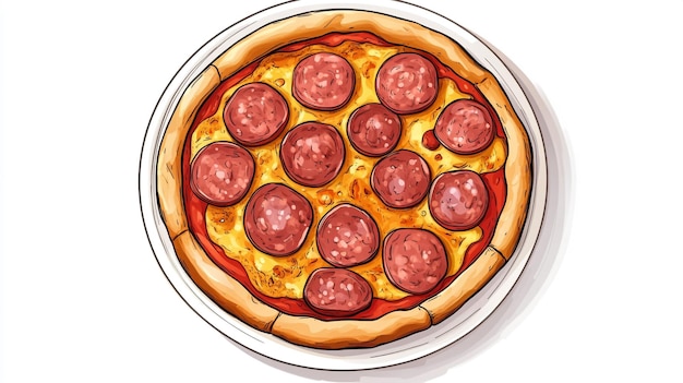 Photo a drawing of a pizza with sausage and cheese