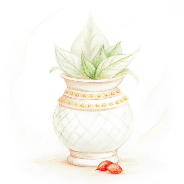 a drawing of a plant and a vase with a plant in it