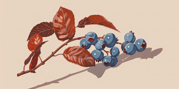 Photo a drawing of a plant with blue berries and a red leaf