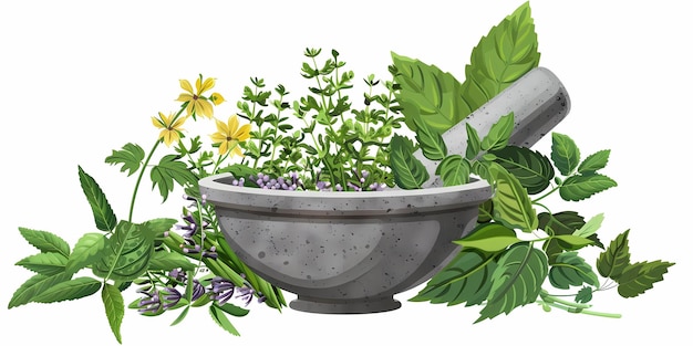 a drawing of a plant with flowers and a bowl of flowers