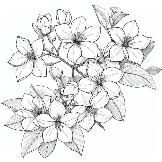 a drawing of a plant with flowers on it