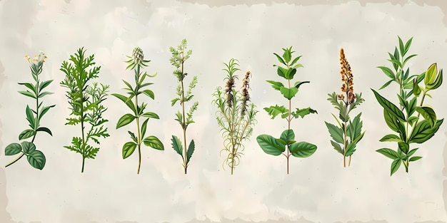 a drawing of plants with a watercolor background