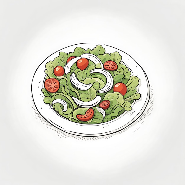 Photo a drawing of a plate of food with a drawing of a salad on it