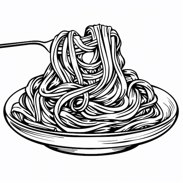 Photo a drawing of a plate of spaghetti with a fork generative ai