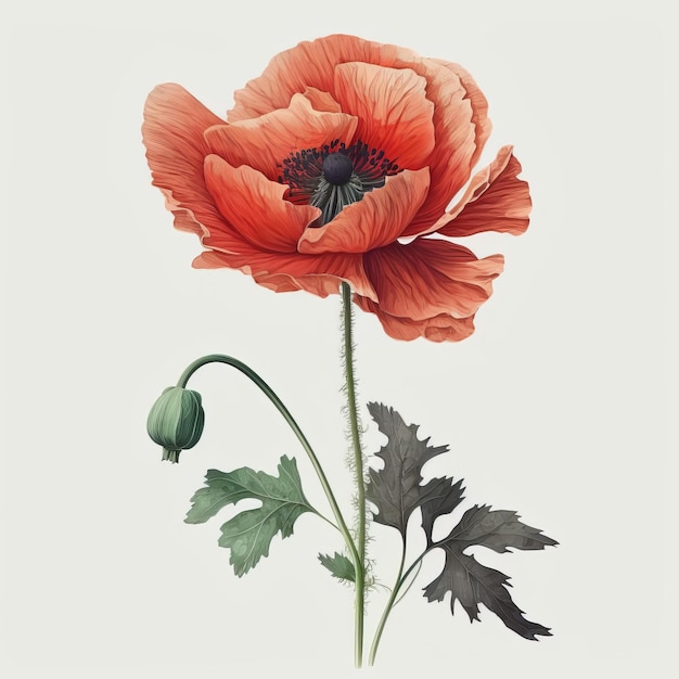 Drawing poppy watercolor paint Generative AI