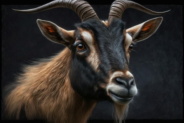 Drawing of the portrait of a sharphorned goat Ai generated