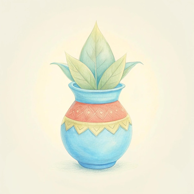 Photo a drawing of a pot with a plant in it