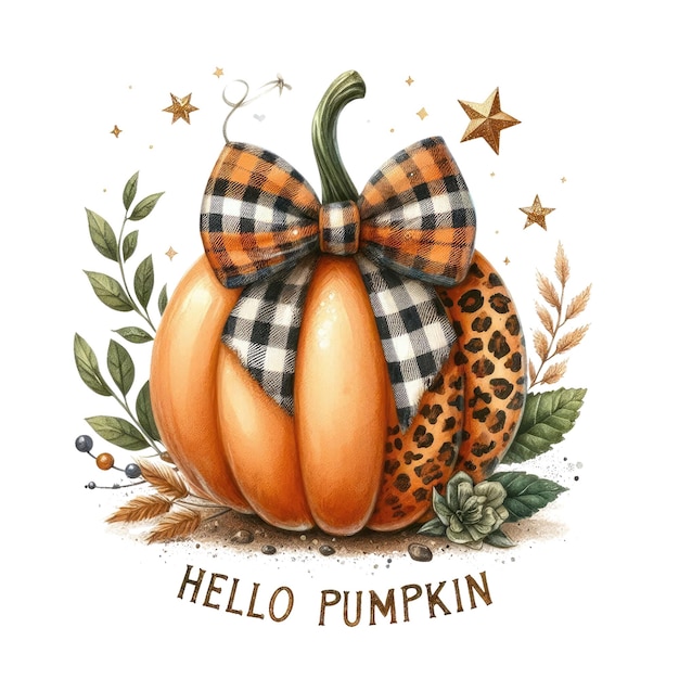 a drawing of pumpkins with a ribbon that says hello pumpkins