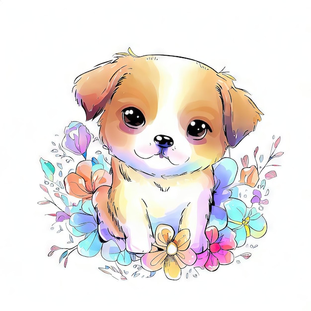 A drawing of a puppy with a flower pattern on it.