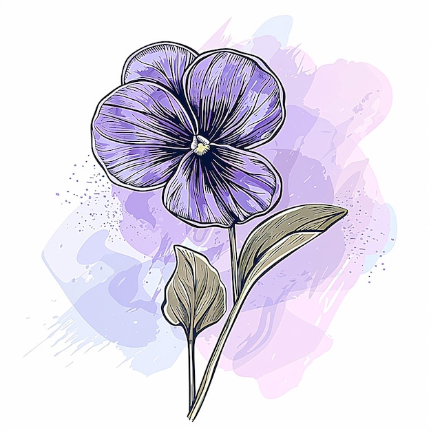 a drawing of a purple flower with the word blue on it