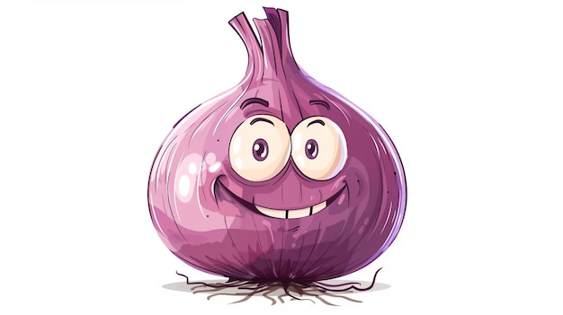 a drawing of a purple onion with a happy face