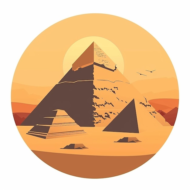 Photo a drawing of pyramids with a moon in the background