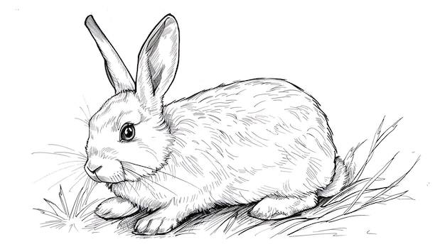 a drawing of a rabbit in black and white