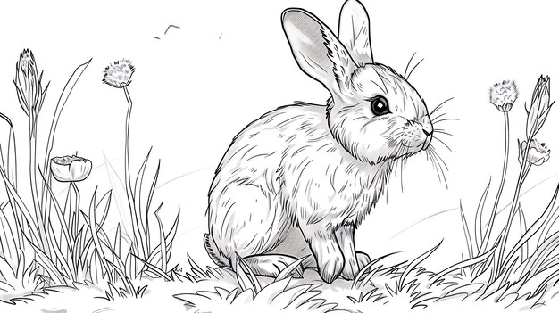 Photo a drawing of a rabbit in a field of grass