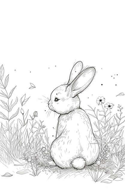 Photo a drawing of a rabbit sitting in the grass