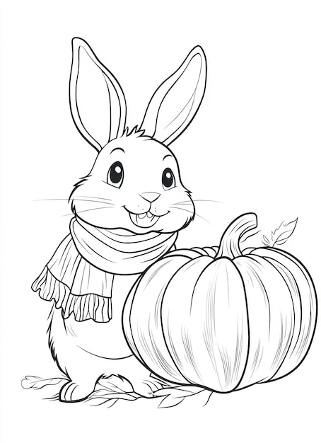 Photo a drawing of a rabbit with a pumpkin and a pumpkin