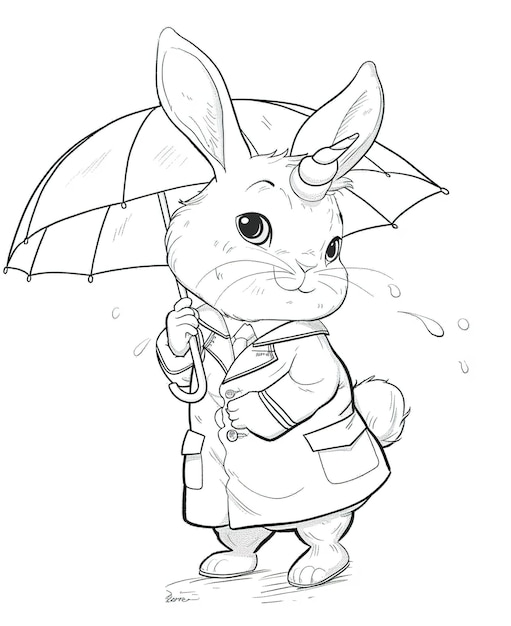 a drawing of a rabbit with an umbrella and the words rabbit on it