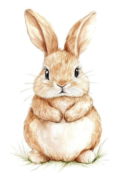 a drawing of a rabbit with a white belly and a brown face