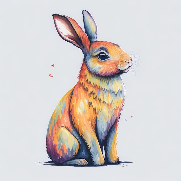 A drawing of a rabbit with a yellow and orange color.