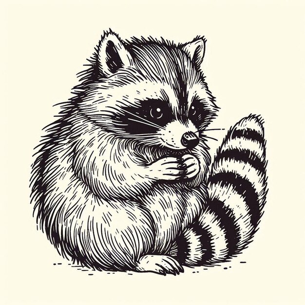 a drawing of a raccoon that has a striped tail