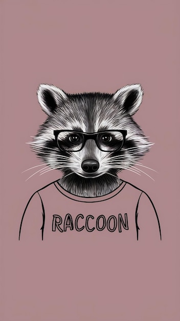 Photo a drawing of a raccoon wearing glasses and a shirt that saysraccoon