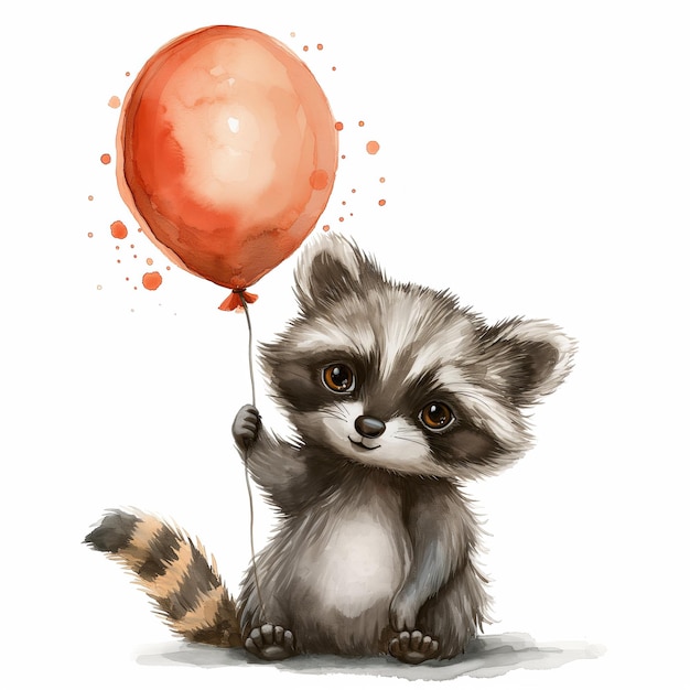 Photo a drawing of a raccoon with a balloon that says the little raccoon