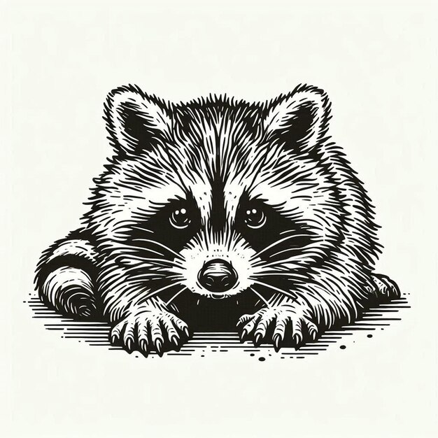 Photo a drawing of a raccoon with a black face and a black line on the bottom