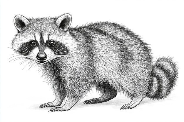 Photo a drawing of a raccoon with a black nose and eyes