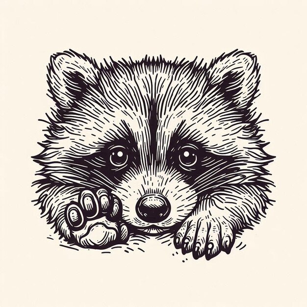 Photo a drawing of a raccoon with a paw in the air