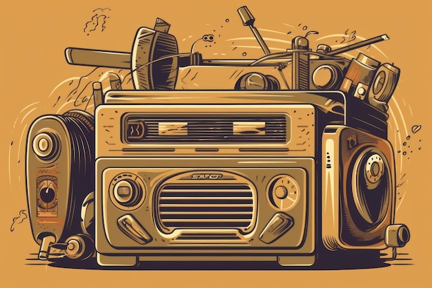 A drawing of a radio with the word b on it