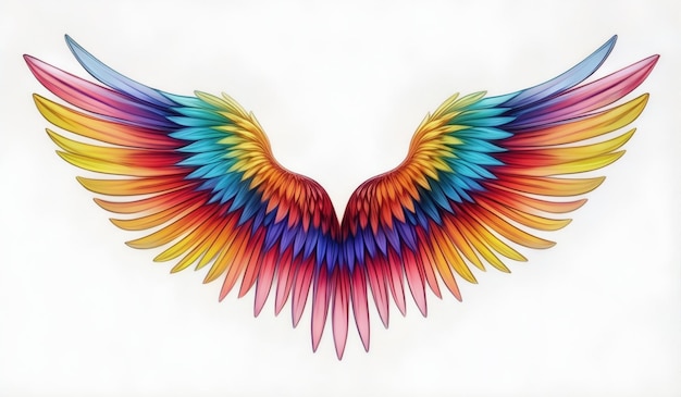 Photo a drawing of a rainbow colored wings with a rainbow colored wings