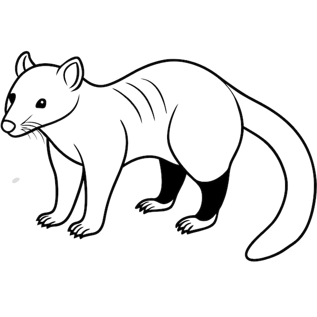 a drawing of a rat with a black tail and a white background