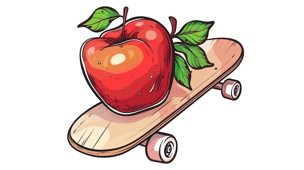 Photo a drawing of a red apple and a skateboard with a red apple on it