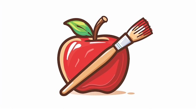 drawing of a red apple with a brush and brush vector art illustration