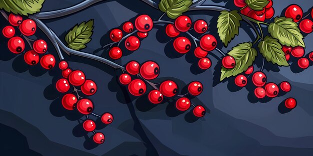 a drawing of red berries on a blue background