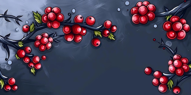 a drawing of red berries and a branch with a branch that has a branch that has a branch on it