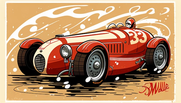 Photo a drawing of a red car with the number 1 on the front